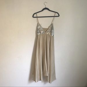 Chan Luu, Gold Silk and Silver Sequin Flow Dress.
